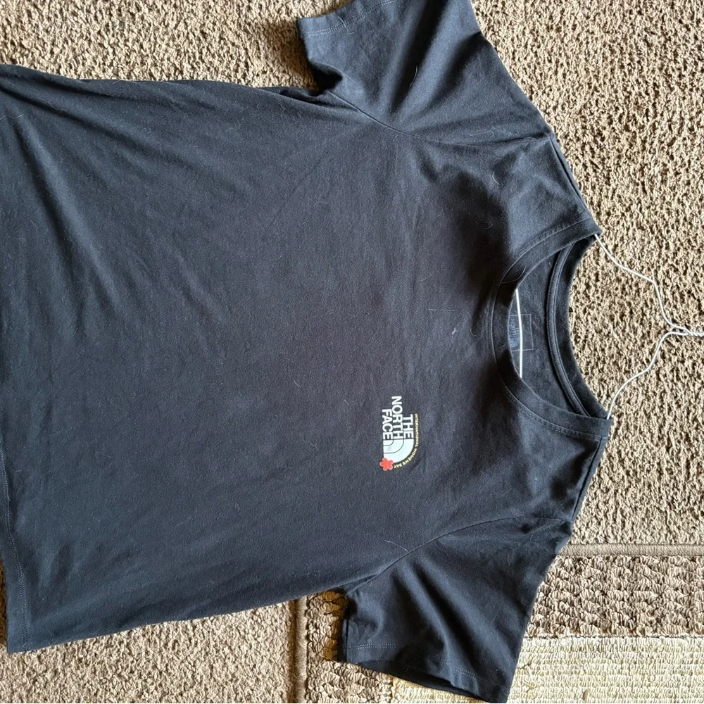 The North Face Black Tee with Yellow-Green Accent and Red Flower - Picture 3 of 3